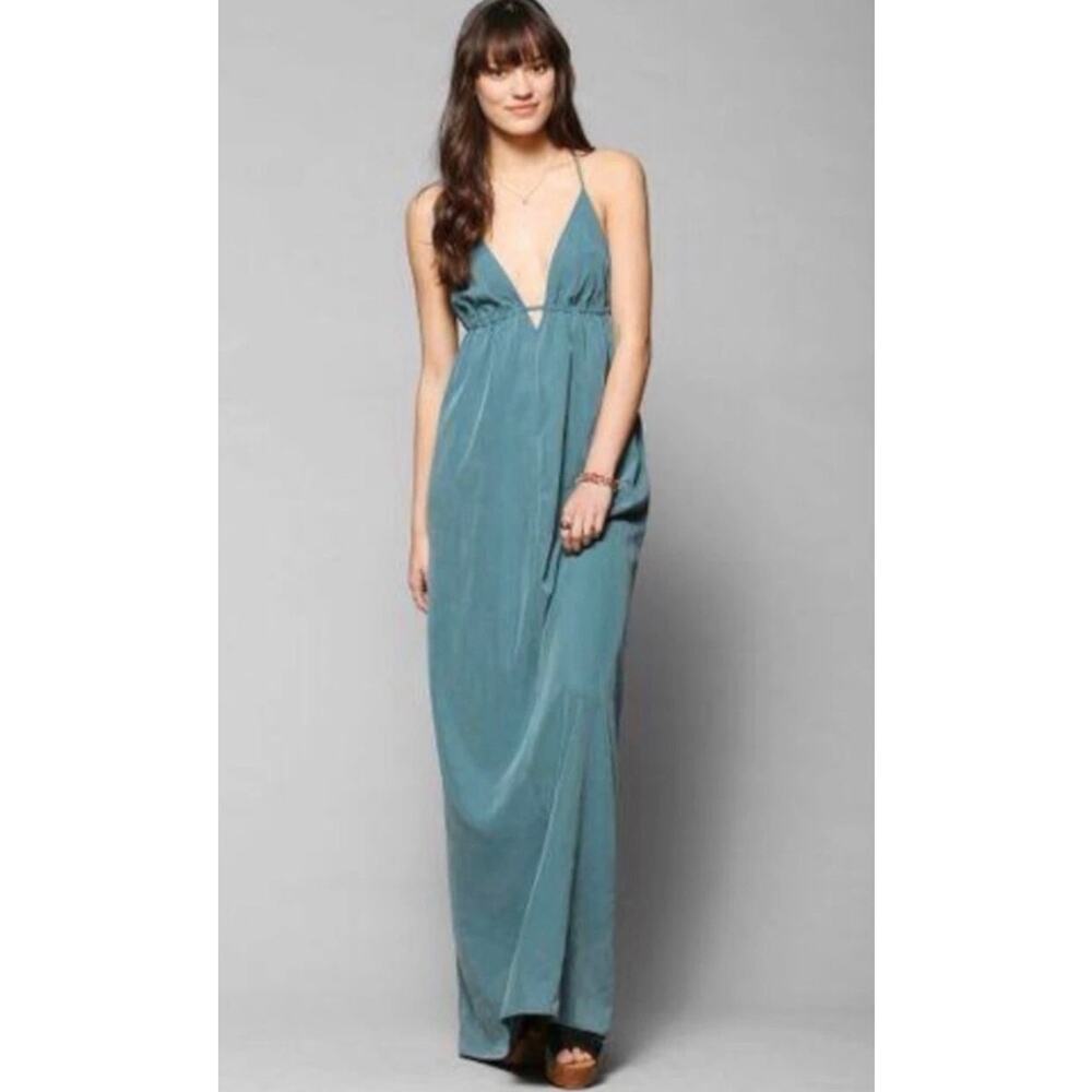 Silence & Noise Triangle Top Maxi Slip Dress in Olive
